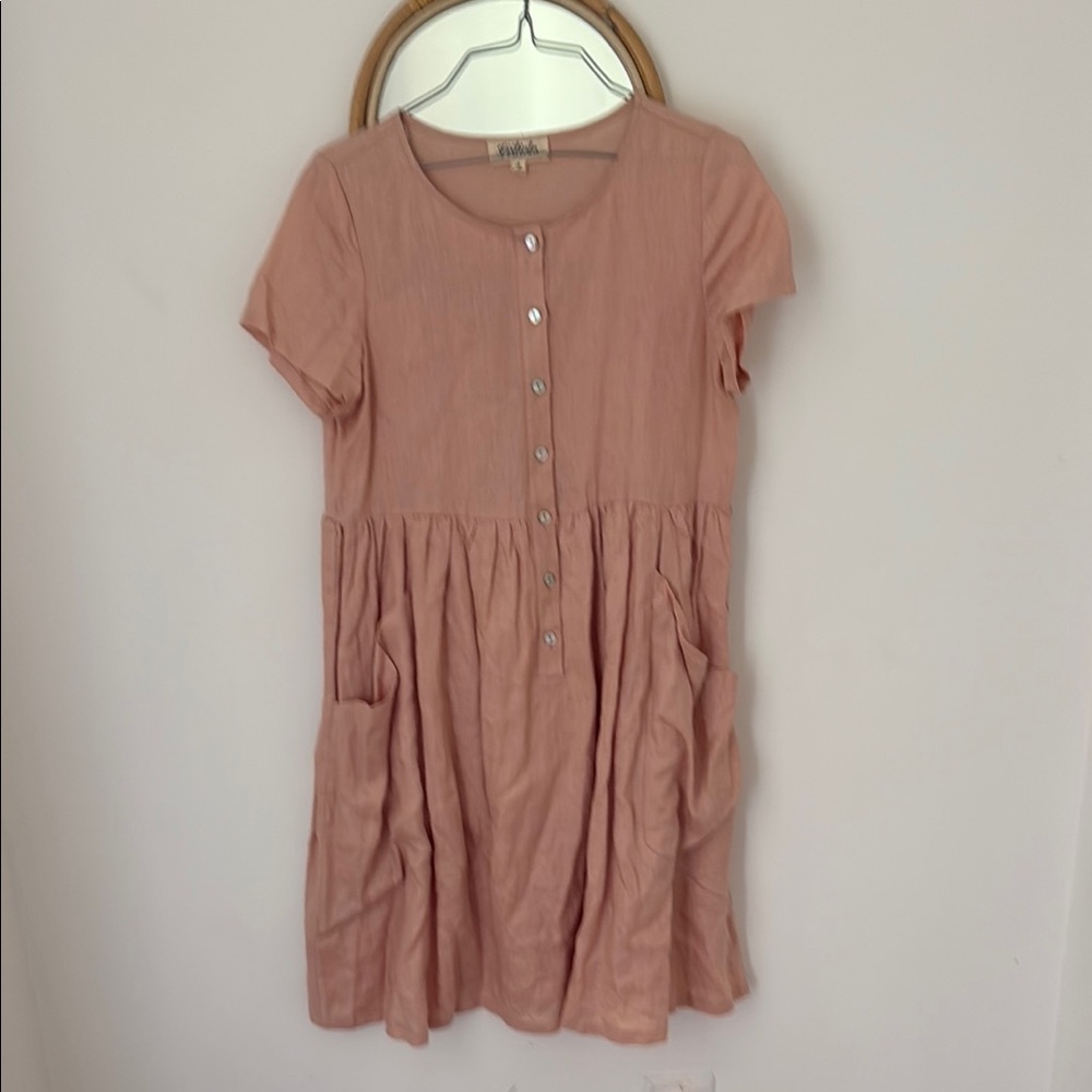 Pink Button-Front Kids Dress